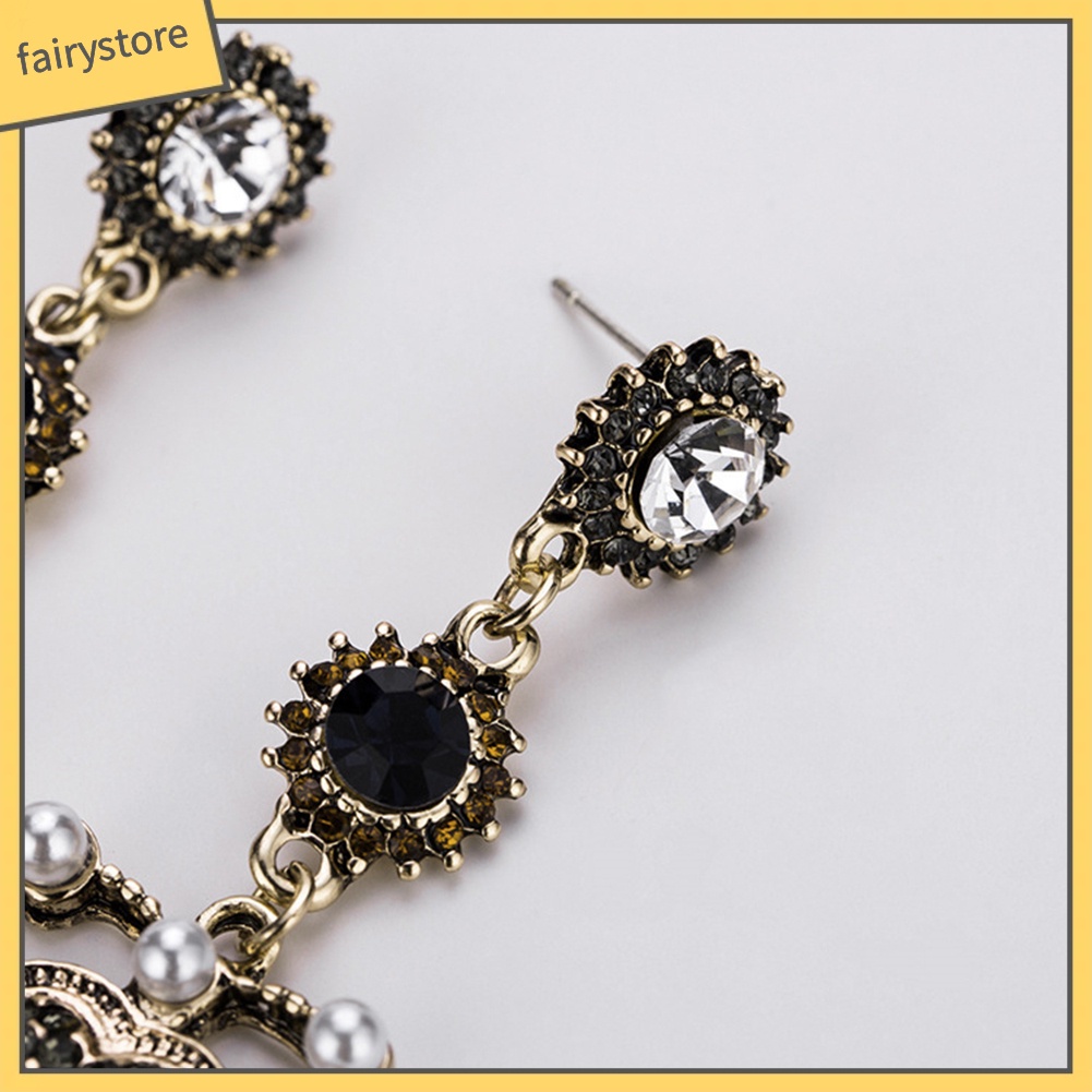 Bông tai dáng dài đí́nh hạt pha lê giả phong cách cổ điển