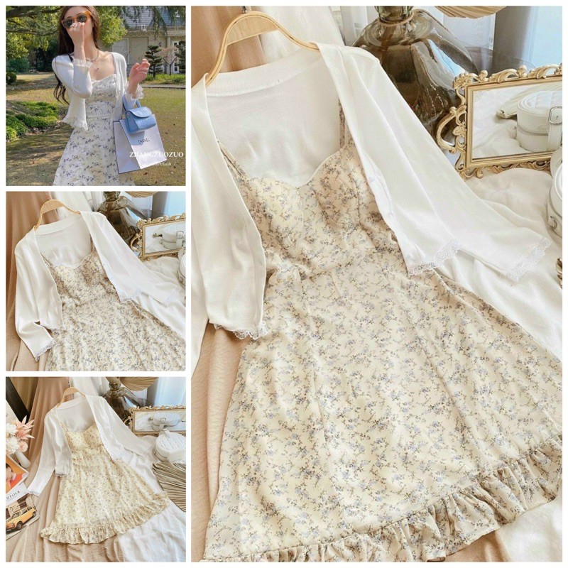SET ĐẦM HOA NHÍ BO NGỰC MIX CÙNG ÁO KHOÁC REN TRẮNG (MẪU MỚI-ẢNH THẬT SẢN PHẨM)