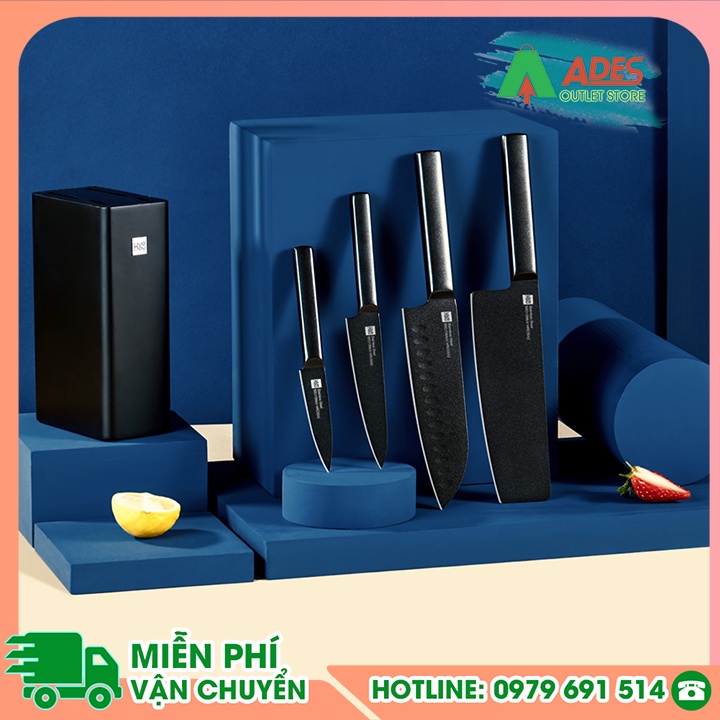 Bộ 4 dao bằng thép kèm chân đế cao cấp HouHou HU0076 - Bảo Hành Chính Hãng