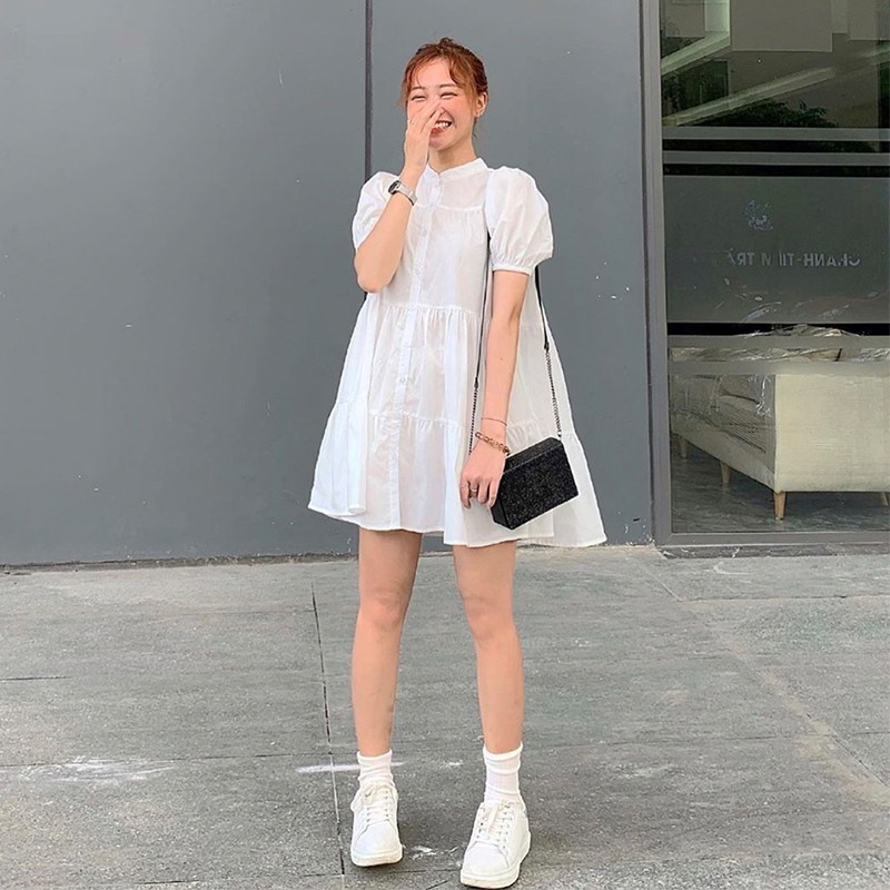 Váy babydoll xòe vai phồng chống nhăn trắng tingoan BLOW ME DRESS/WH | BigBuy360 - bigbuy360.vn