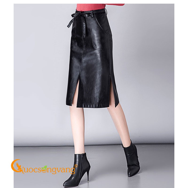 Chân váy da PU mềm chân váy midi da big size trong lót cotton mềm GLV136 Cuocsongvang