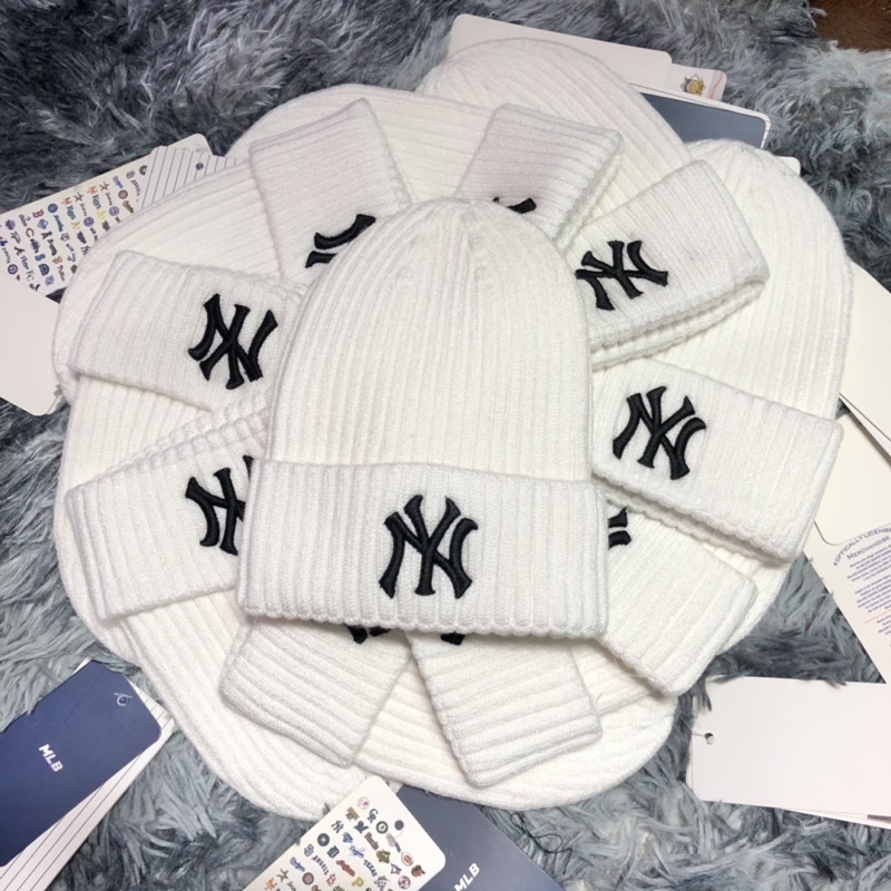 Mũ Len MLB unisex Beanie Kiểu Dệt Kim Thiết Kế Đơn Giản Hợp Thêu Chữ Thời Trang Cho Nữ