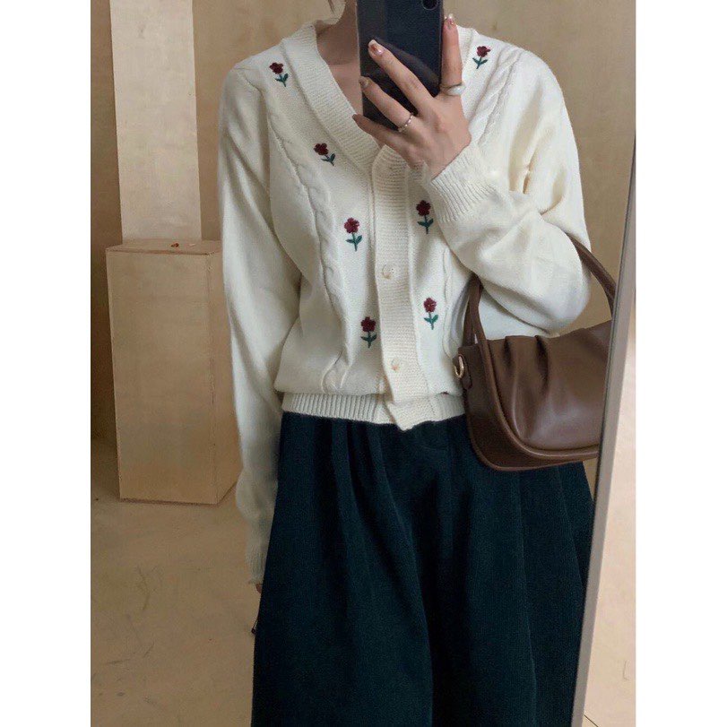 Cardigan nữ Áo khoác cardigan thêu hoa viền dễ thương freesize XONXEN 468 LÊ DUẪN ĐÀ NẴNG mã 05