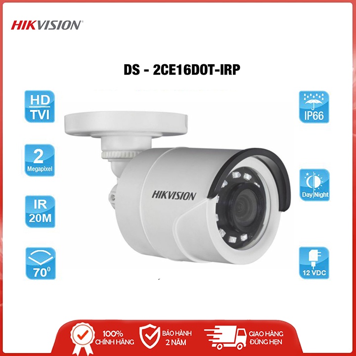 Camera giám sát HIKVISION HDTVI 2.0MP, Camera ngoài trời, chịu thời tiết mưa nắng - BH 24 Tháng chính hãng