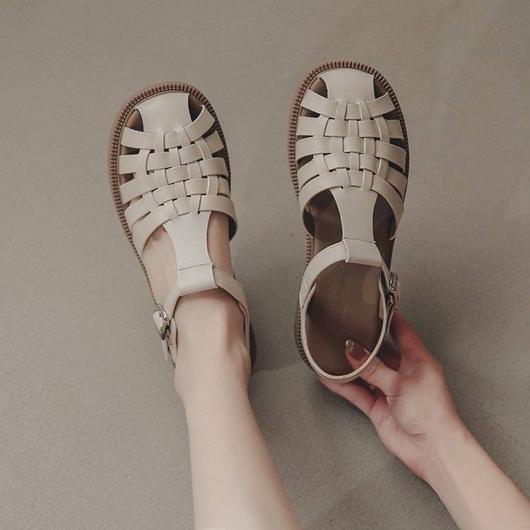Giày Sandal Cao Gót Đế Dày Thoải Mái Thiết Kế Một Hàng Nút Thời Trang Mùa Hè Hàng Mới Dành Cho Bạn Nữ