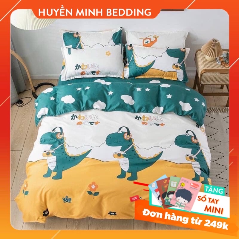 Bộ Chăn Ga Gối Khủng Long Xanh Alo Poly Cotton Cao Cấp - Bộ Chăn Ga Gối Đệm 5 Món