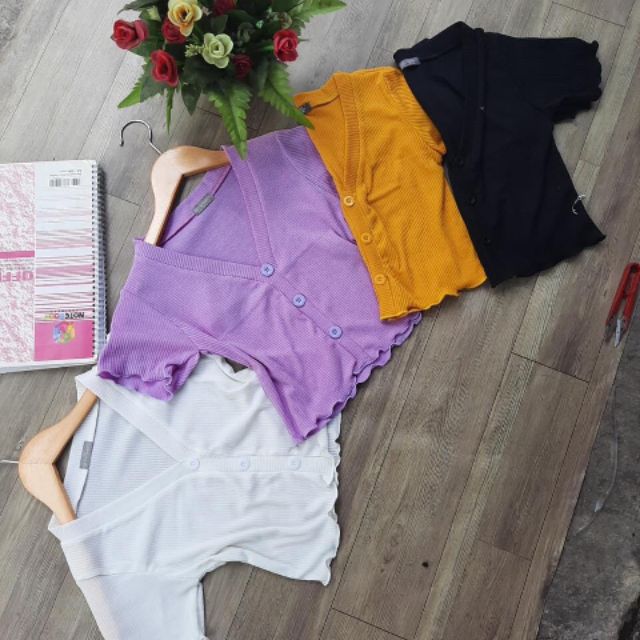 Áo Croptop Cổ Tim Cuốn Biên Màu Tím, Đen, Trắng | BigBuy360 - bigbuy360.vn