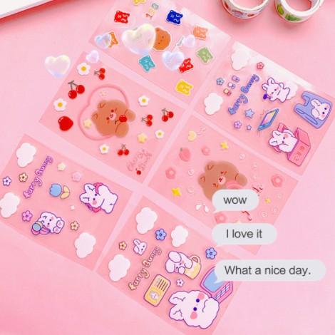 sticker thỏ gấu hoppang S32 sticker anh đào cute sticker dễ thương
