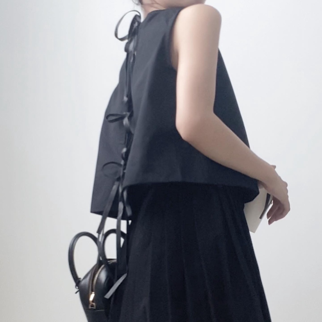 Áo kiểu croptop hở lưng thắt dây nơ cực hot , chất kaki dày dặn - immin.h