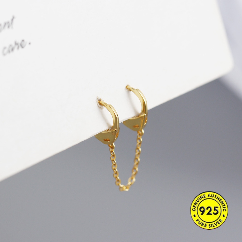 Bông Tai Mạ Bạc 925 Dạng Gập Phối Dây Xích Thiết Kế Hình Học Thời Trang Cho Nam Và Nữ