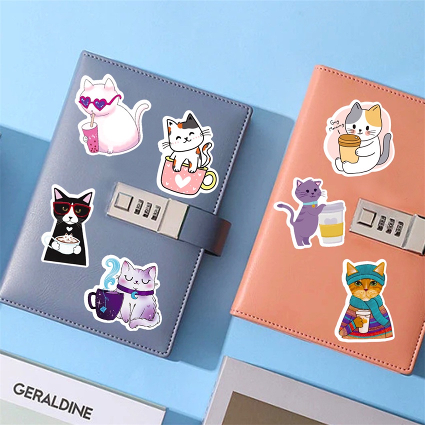 ❉ Mèo &amp; Cà Phê - Loạt Thời Gian Cà Phê 01 Nhãn Dán ❉ Bộ 50 Sticker Chống Thấm Nước Họa Tiết Doodle Hợp Thời Trang