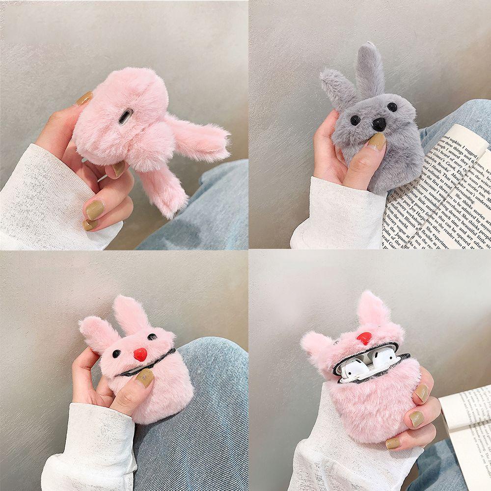 SHOUKEY Vỏ Bảo Vệ Hộp Sạc Tai Nghe Airpods 1 2 Bằng Vải Bông Hình Chú Thỏ Dễ Thương Chống Bụi