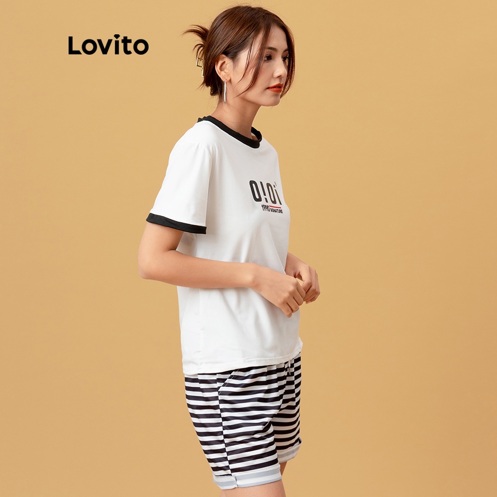Áo thun Lovito cổ tròn họa tiết in chữ cái thời trang hàng ngày L05107 (màu trắng) | WebRaoVat - webraovat.net.vn