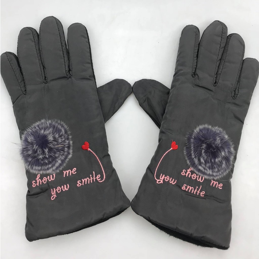 Găng tay đi xe máy lót nỉ họa tiết hình bông hoa, tất tay giữ ấm mùa đông, chống thấm nước, chống gió hiệu quả