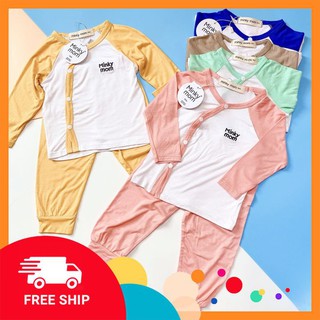 [QATE] Bộ Dài Tay Sơ Sinh Cài Lệch  Thêu Chữ Minky Mom Chất Thun Lạnh ( Sơ Sinh- 14kg )