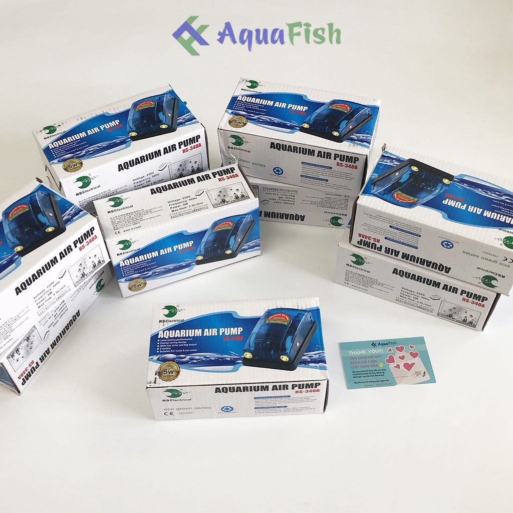 Máy sủi oxy 2 vòi Rs 348a, máy sục oxy mini cho bể cá cảnh (tặng kèm 2 mét dây và 2 quả sủi oxy)