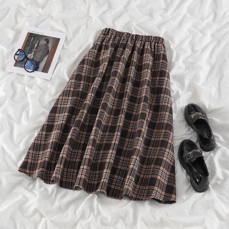 Chân Váy Dài Nữ Ulzzang Kẻ Caro Dáng Xòe Phong Cách Vintage Hàn Quốc Siêu Xinh