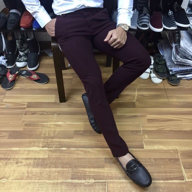 Quần vải nam màu tím mận ,học sinh, công sở vải co giãn kiểu dáng hàn quốc | BigBuy360 - bigbuy360.vn