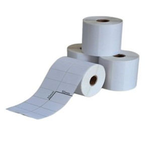 Giấy decal nhiệt in tem nhãn khổ 50x30mm, 2 tem/hàng, cuộn 50m.