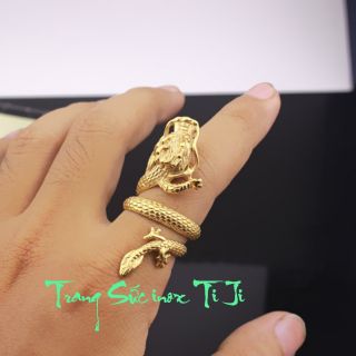Nhẫn inox kiểu con rồng cuộn mạ vàng