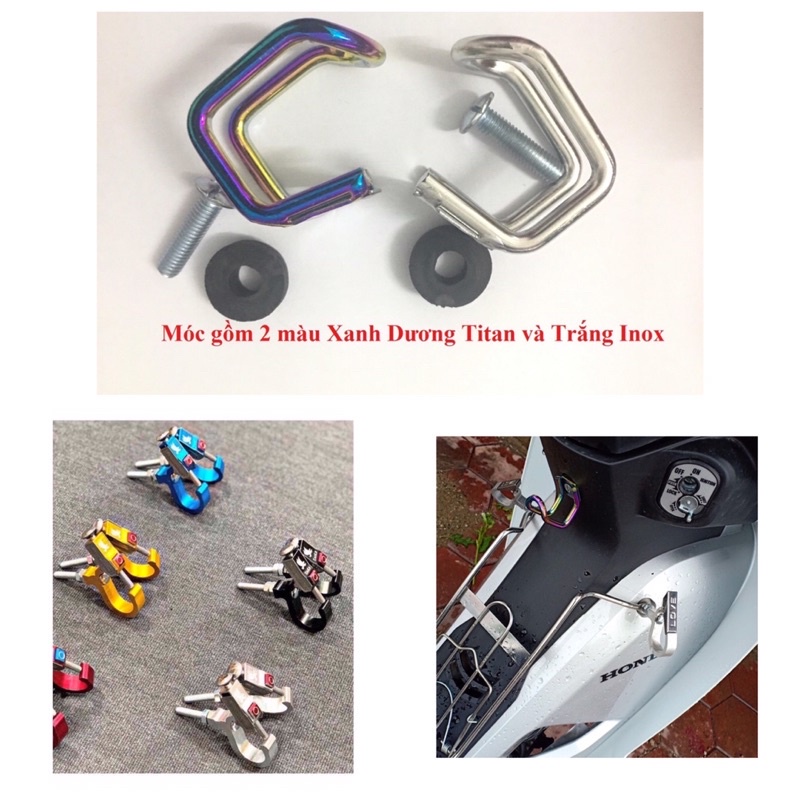 Móc treo đồ xe máy 1 cái: móc U, móc gạt, móc bấm, móc titan cao cấp. Đủ các màu.