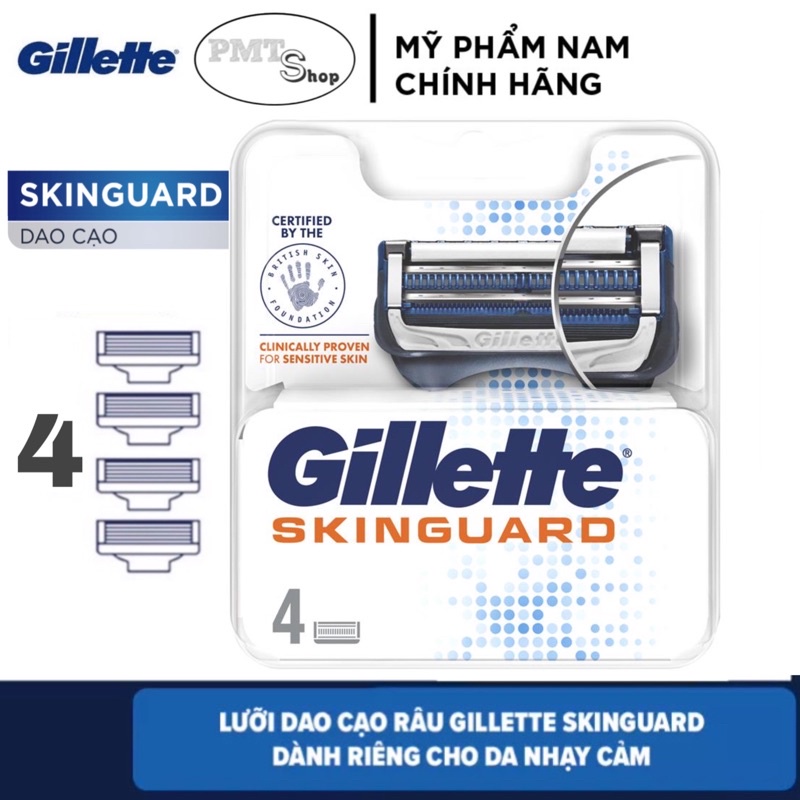 Hộp Lưỡi thay thế dao cạo râu cao cấp Gillette Fusion Skinguard dành cho da nhạy cảm vỉ 4 , 8 cái