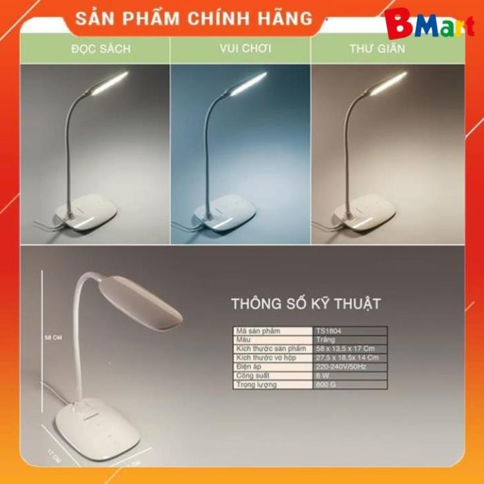 [Hỏa tốc 1 giờ]  [FREESHIP] Đèn bàn led TIROSS TS1804 chống cận 3 màu 6W - Hàng chính hãng, BH 12 tháng  - BM