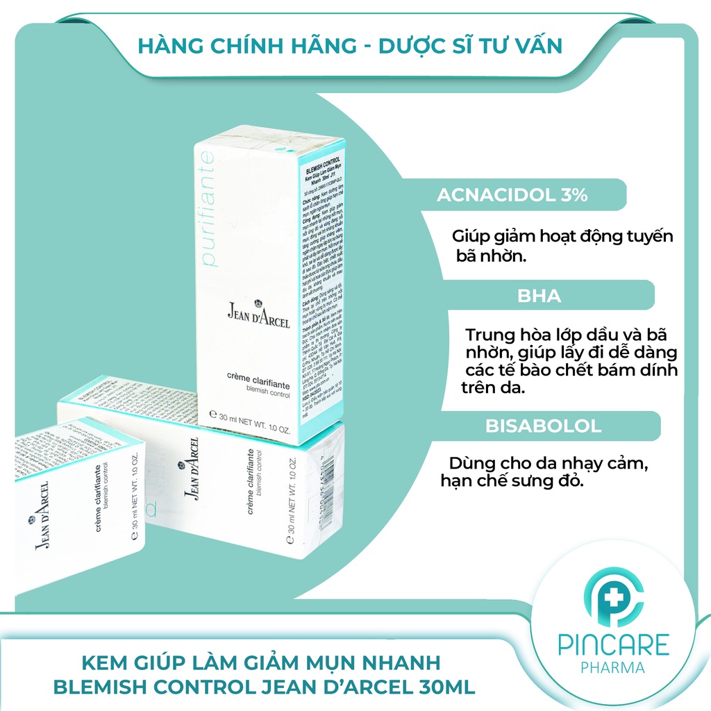 Kem giảm mụn nhanh Jean D'Arcel Blemish Control 30ml - Hàng chính hãng - Nhà Thuốc PinCare