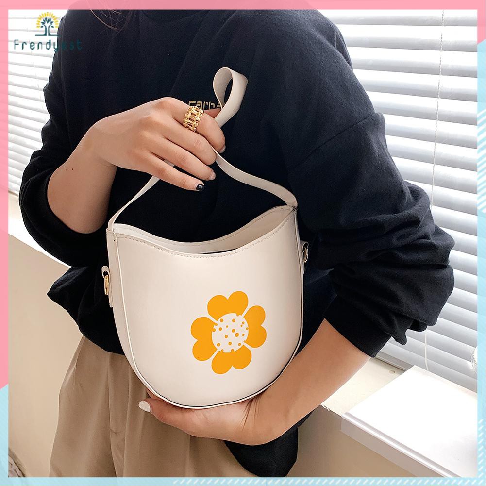 Vintage Women Flower Printing PU Crossbody Bag Casual Ladies Small Handbags