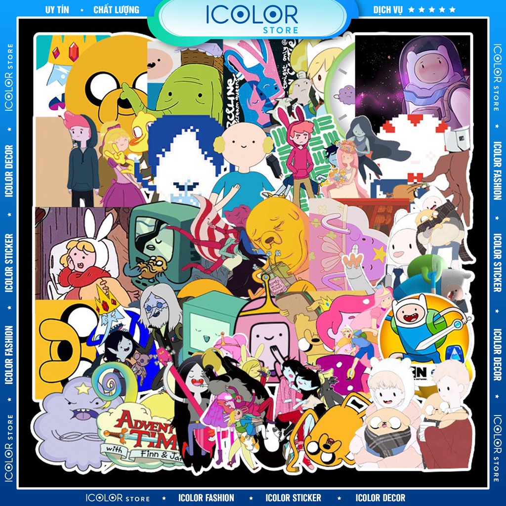 [SET 50] Sticker hoạt hình Adventure Time chống nước, dán mũ bảo hiểm, vali, laptop 096