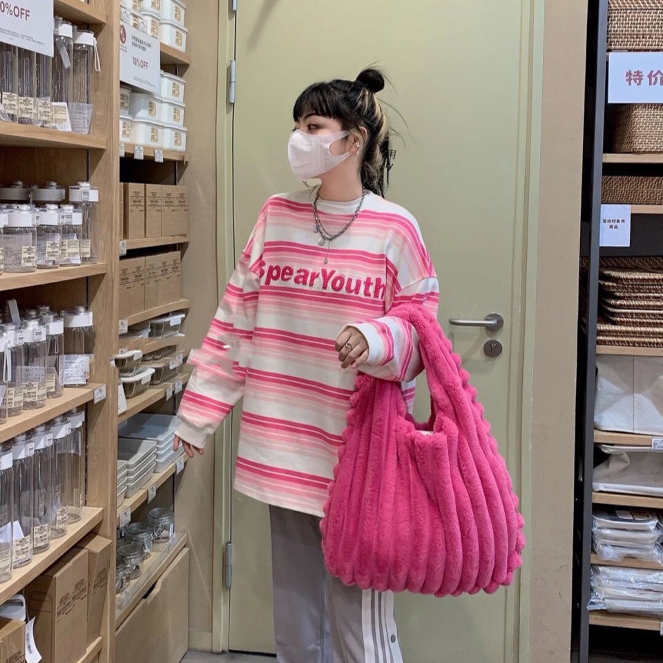 Áo Khoác Lông Cừu Mỏng Dáng Chữ A Họa Tiết Kẻ Sọc Phong Cách Hàn Quốc Thời Trang Cho Nữ