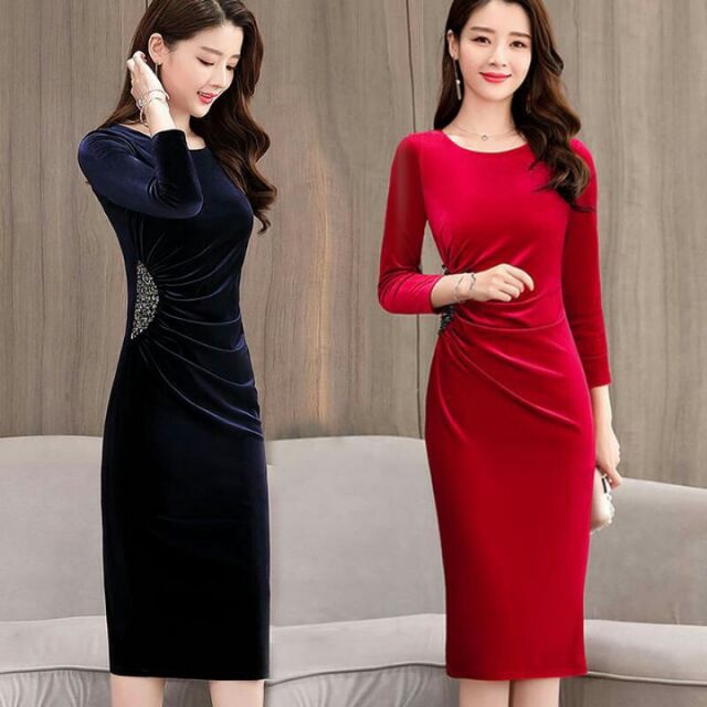 Đầm Ôm Nhung Đính Đá Eo// Mã nhập sang trọng