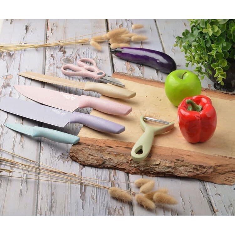 Bộ dao kéo 6 món Everrich Kitchen lúa mạch sịn sò siêu sắc bén - Set dao lúa mạch 6 món Everrich Kitchen