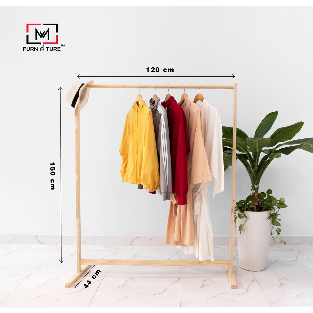 Giá treo quần áo thanh đơn màu gỗ size lớn 120x150x40 cm - MW FURNITURE  - nội thất xuất khẩu