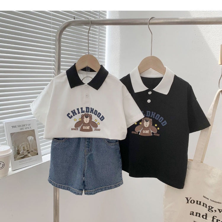 [Babycat Hàng Có Sẵn Bán Chạy Áo Thun polo Tay Ngắn Mùa Hè Phong Cách Hàn Quốc Nhật Bản Nhỏ 3 Phong Cách Hàn Quốc Dành Cho Bé Trai