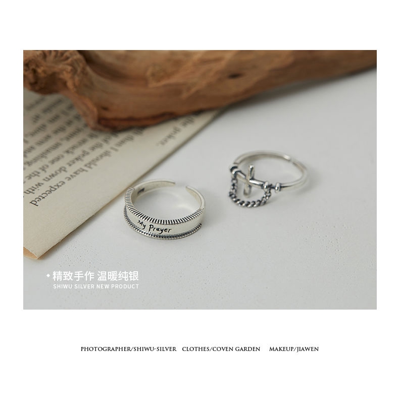 Nhẫn chữ thập màu bạc phong cách cổ điển cá tính