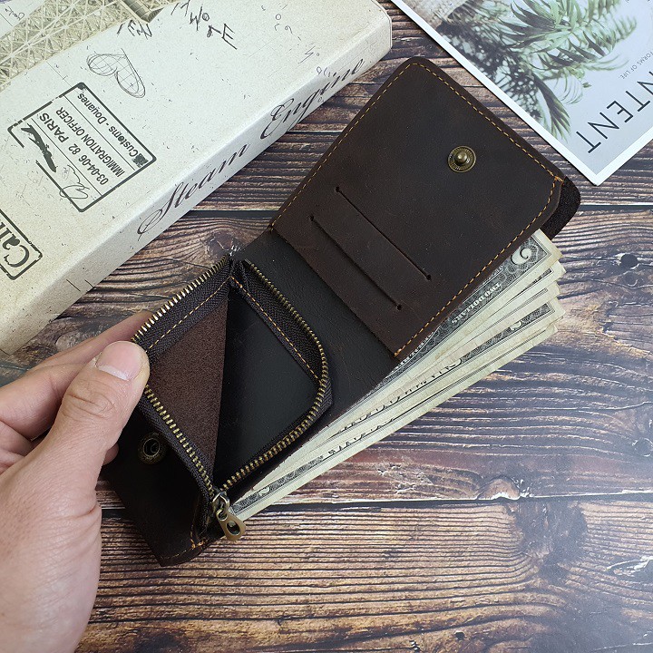 Ví nam ngang da bò sáp WS112VB   - 100% da bò thật, BH 3 năm