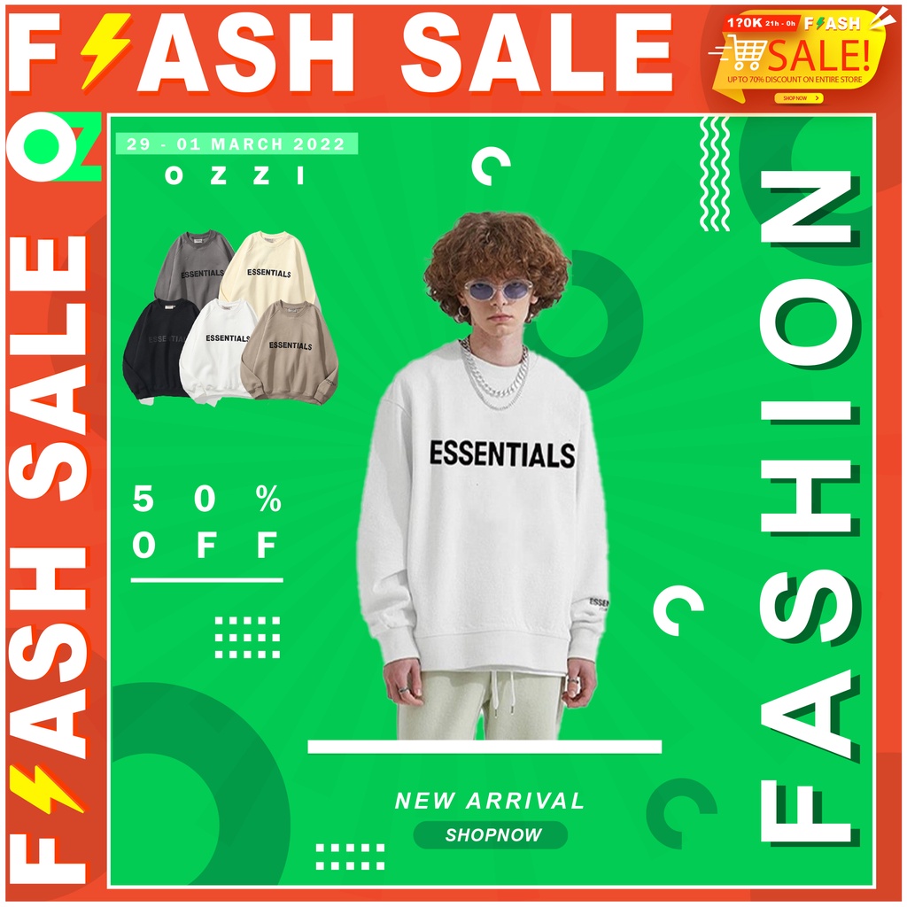 Áo sweater áo nỉ essentials form rộng chất nỉ bông dày