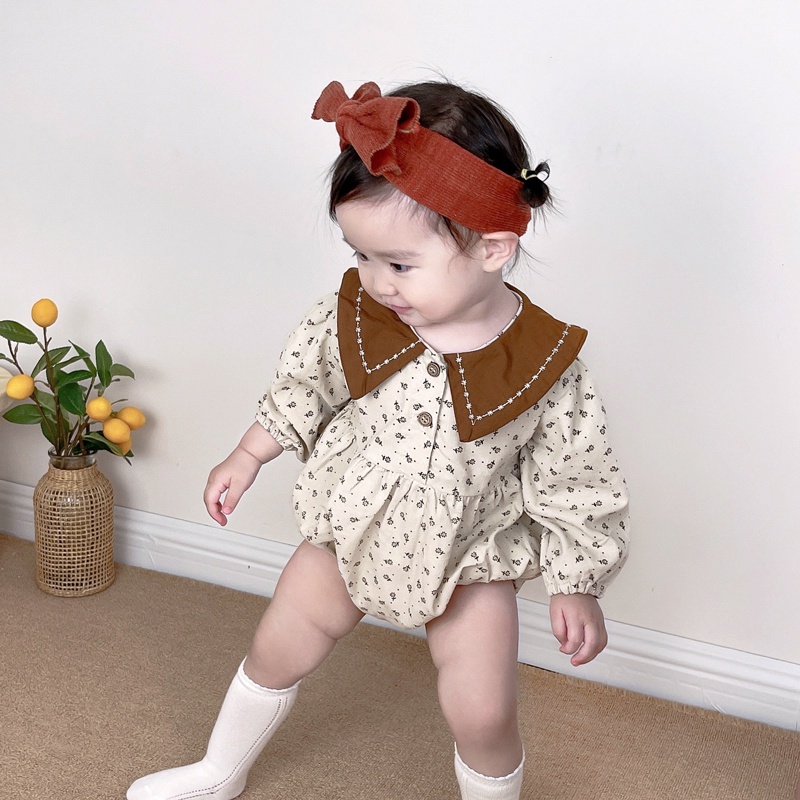 Áo liền quần tay dài in hoa thời trang dễ thương cho bé gái sơ sinh