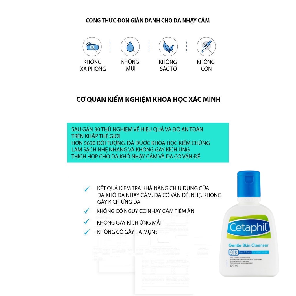Sữa rửa mặt CETAPHIL  GENTLE SKIN CLEANSER dành cho da mụn nhạy cảm da khô 125ml 500ml