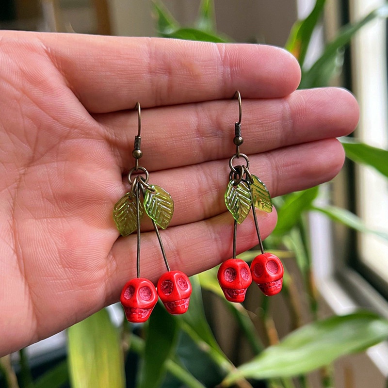 Set 2 Bông Tai Hình Trái Cherry / Trái Cherry / Đầu Lâu Thời Trang Cho Nữ