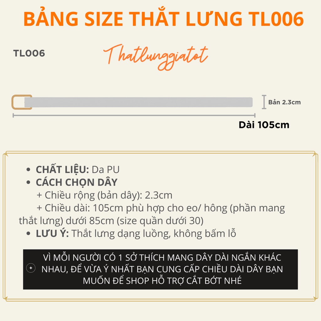 Thắt lưng nữ Ulzzang chữ nhật, tròn không lỗ 2.3cm - Dây nịt học sinh  TL006 - Thắt Lưng Giá Tốt