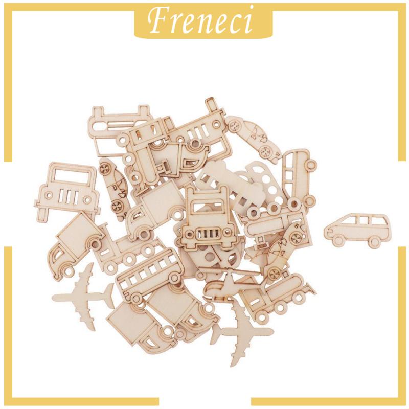 Set 60 Miếng Gỗ Tự Nhiên Hình Phương Tiện Giao Thông Dùng Trang Trí Sổ Tay DIY