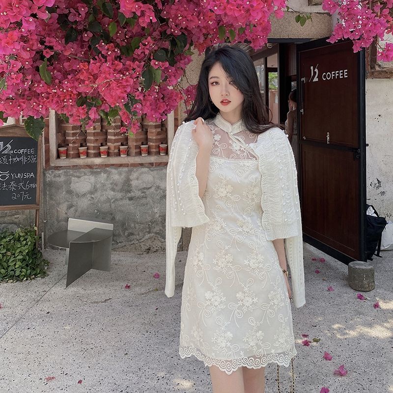 Áo khoác cardigan dệt kim mỏng đính ngọc trai thời trang mùa hè cho nữ