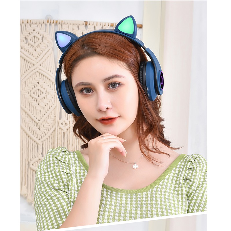 Tai nghe bluetooth tai mèo Gozoda cao cấp, headphone tai mèo đáng yêu chống ồn âm thanh trầm ấm