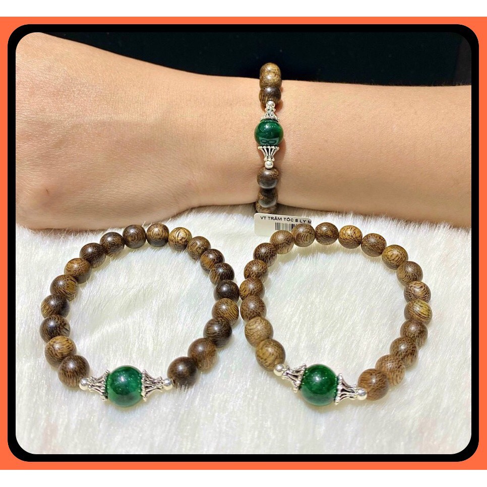 Vòng tay Trầm Tốc 8 ly mix charm bạc 925 đá Jade xanh hàng thiên nhiên Tặng kèm hộp đựng VT085 - Hợp tất cả các mệnh