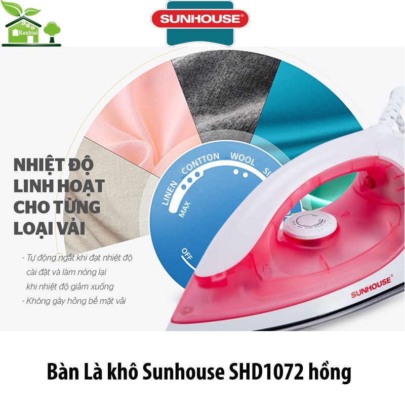 Bàn Là Khô Sunhouse SHD1072 Hồng