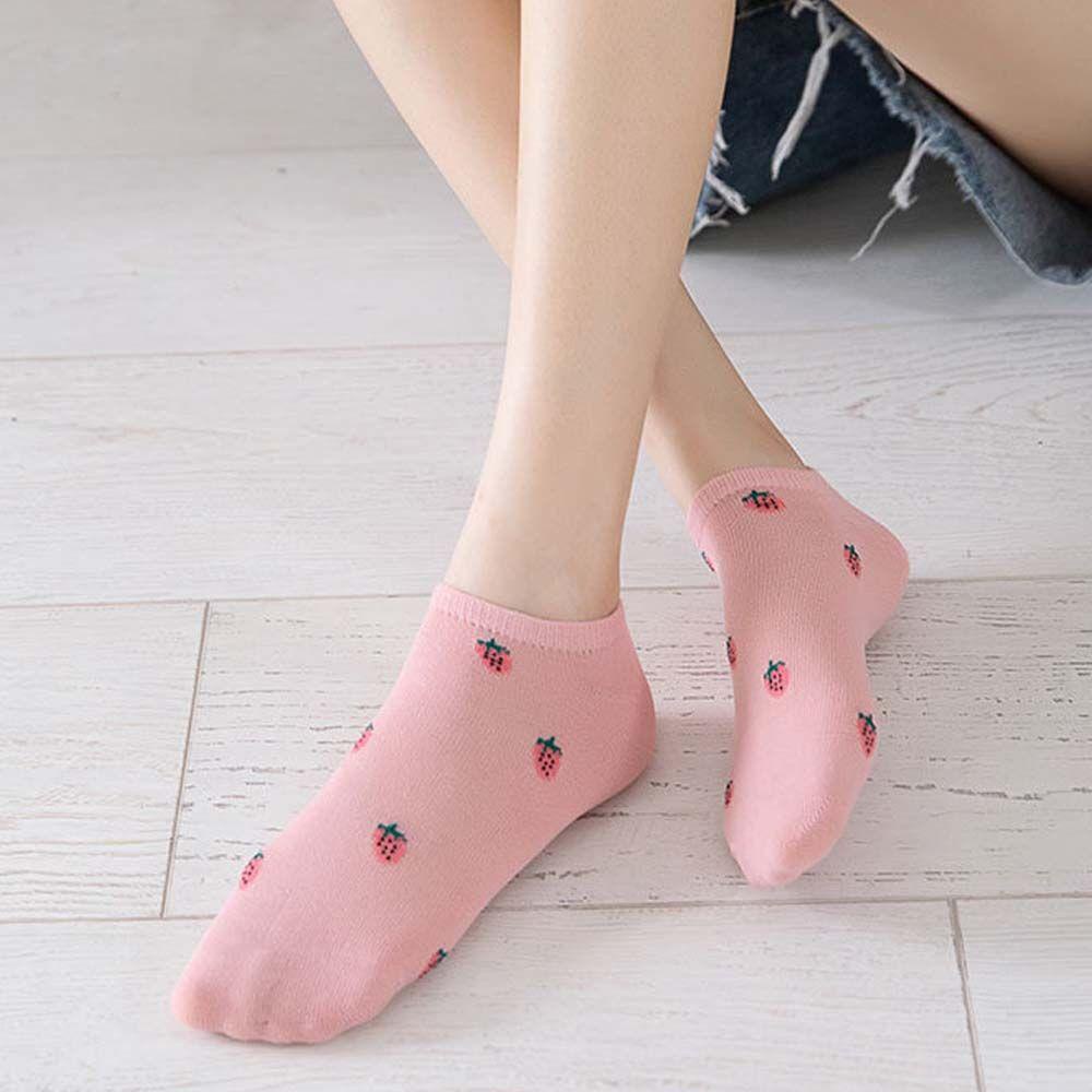Vớ Cổ Thấp Họa Tiết Dâu Tây Hoạt Hình Dễ Thương