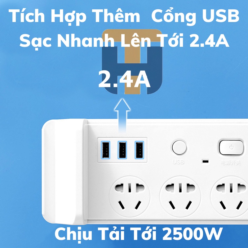 Ổ cắm điện đa năng thông minh có Sạc Không Dây 3 ,Cổng USB Sạc Nhanh, Ổ Chịu Tải 2500W, Tiết Kiệm Điện, Chống Cháy Nổ