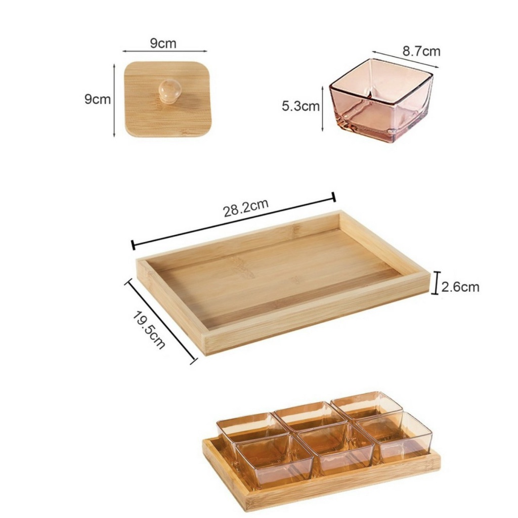 Khay mứt Tết 6 hũ thủy tinh màu hổ phách , đồ đựng ô mai, kẹo bánh: 13.68